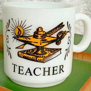 Vintage Teacher Coffee Mug  3” Milk Glass